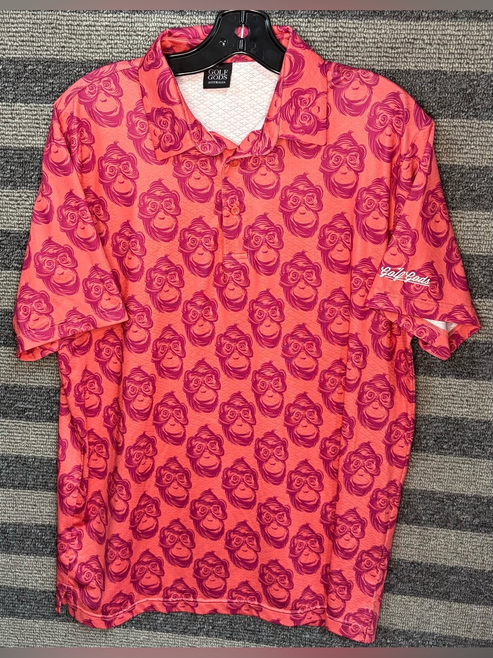 Golf Gods Australia Men’s Coral Chimp Theme Golf Polo Shirt Men’s Large EUC
